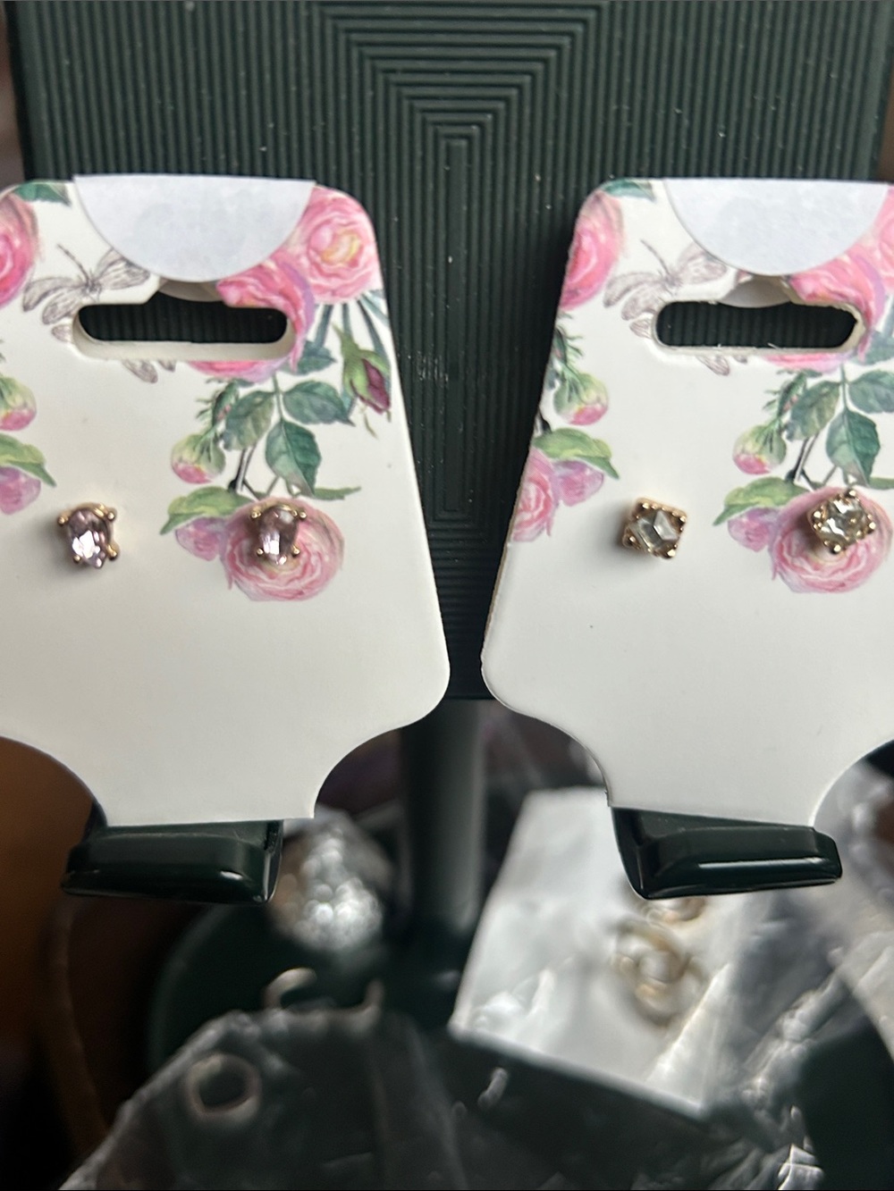 Pink Crystal Stud Earrings - Set of 2